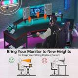 SEDETA 79" Gaming Desk, Computer Desk with 2 Fabric Drawers & LED Light, L Shaped Gaming Desk with Storage Shelf for Home Office, Carbon Fiber Black&Red SEDETA