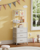 WLIVE Tall White Nightstand with Charging Station, LED Night Stand with 3 Fabric Drawers and Storage Open Shelves, Bedroom Nightstand Table, Bed Side Table for Living Room WLIVE