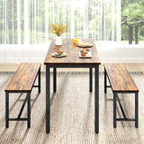 Rovibek 43" Dining Table Set for 4, Modern Space Saving Kitchen Breakfast Table with Benches & Adjustable Feet, Wooden Industrial Style Farmhouse, Brown Rovibek