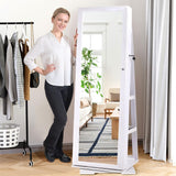 sogesfurniture Lockable Floor Standing Wooden Jewelry Armoire with Full Length Mirror 360°Rotatable Jewelry Organizer Cabinet Lockable with Storage sogesfurniture