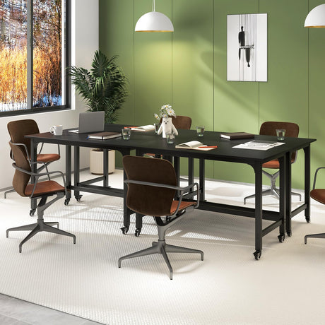 Giantex 8FT Conference Table, 4 PCS 48" Rectangular Mobile Meeting Room Desk with Removable Storage Bag & 2 Hanging Hooks, Rolling Modern Seminar Boardroom Table for Office Conference Room, Black Giantex