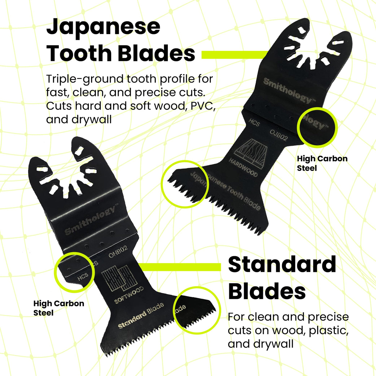 Smithology 20PCS Universal Metal/Wood Oscillating Saw Blades Combo Pack – 4 Bi-Metal Blades, 12 Standard Blades, 4 Japanese Tooth Blades Smithology