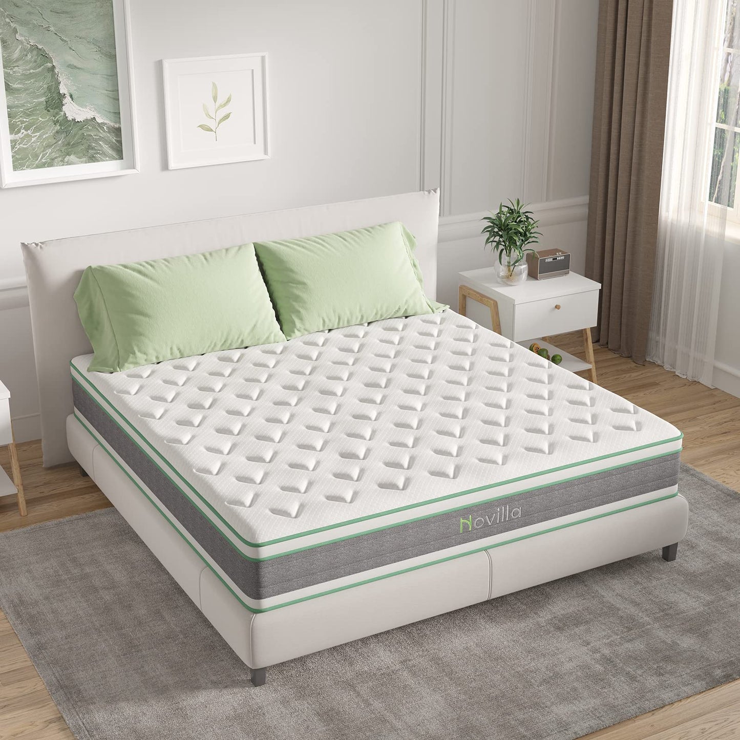 Novilla King Mattress 12 Inch Hybrid Mattress in a Box, Innerspring Mattress with Gel Memory Foam for a Cool Sleep, Pressure Relief, Medium Firm Mattress with Pillow Top, Groove