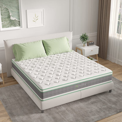 Novilla Full Mattress 12 Inch Hybrid Mattress in a Box, Innerspring Mattress with Gel Memory Foam for a Cool Sleep, Pressure Relief, Medium Firm Mattress with Pillow Top, Groove