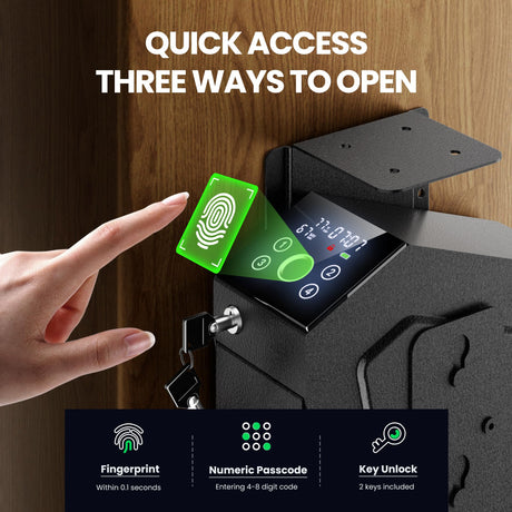 KornerBatl Quick Access Biometric Gun Safe for handgun, 2 in 1 Pistol Bedside Gun Safe, Mounted Drop Down Nightstand Pistol Safe with Fingerprint & Passcode & Key 3 Ways KornerBatl