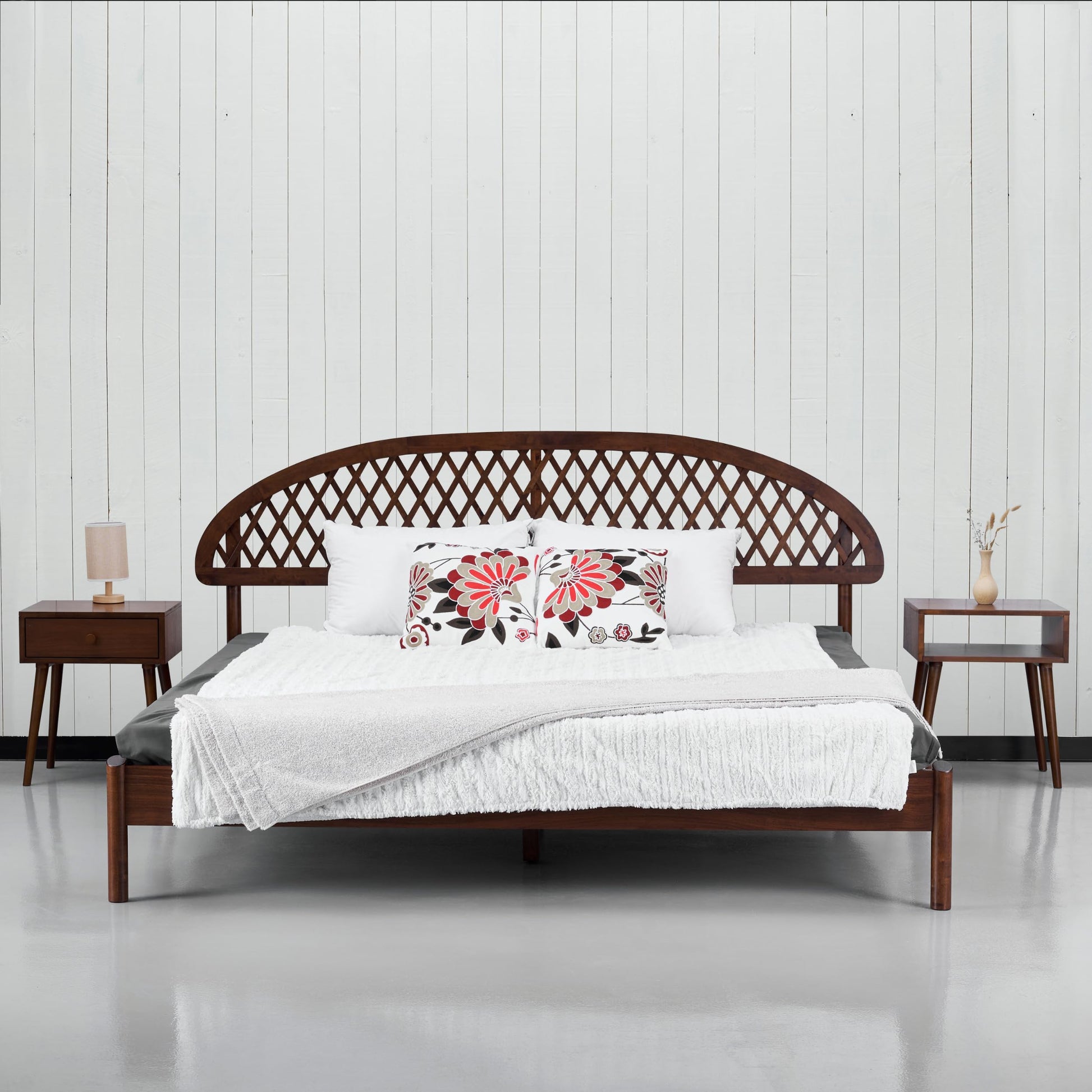 NTC Gem Dark Walnut Wooden Bed Frame with Headboard – Effortless Assembly & Silent Slats, Queen Size - WoodArtSupply