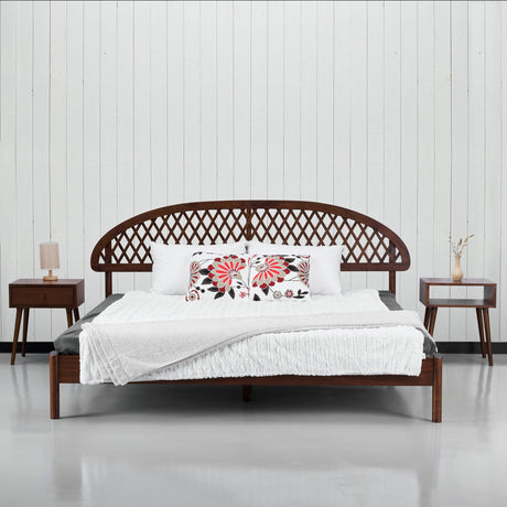NTC Gem Dark Walnut Wooden Bed Frame with Headboard – Effortless Assembly & Silent Slats, Queen Size NTC