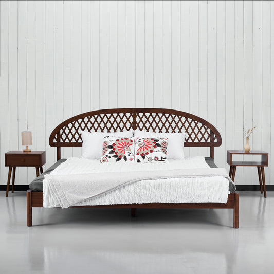 NTC Gem Dark Walnut Wooden Bed Frame with Headboard – Effortless Assembly & Silent Slats, Queen Size - WoodArtSupply