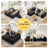 Mvpipi Boneless Couches for Living Room, L-Shaped Cloud Couch with Oversized Chaise, Modular Sectional Couch w/Deep Seat, Corduroy Comfy Sofa, No Assembly Couches for Bedroom & Apartment, Black Mvpipi