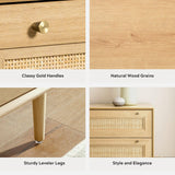 EYYTHUNG Rattan 6 Drawer Dresser, Modern Closet Dressers of Drawers with Natural Rattan, Boho Dresser Chest, TV Stand of Drawers, Wood Storage Drawer Organizer for Bedroom Living Room Entryway Hallway EYYTHUNG