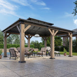 Aoxun 12' x 20' Outdoor Wood Gazebo, Hardtop Gazebo Permanent Wooden Pavilion with Galvanized Steel Double Roof, for Patio, Garden, Backyard, Cedar Wood Aoxun