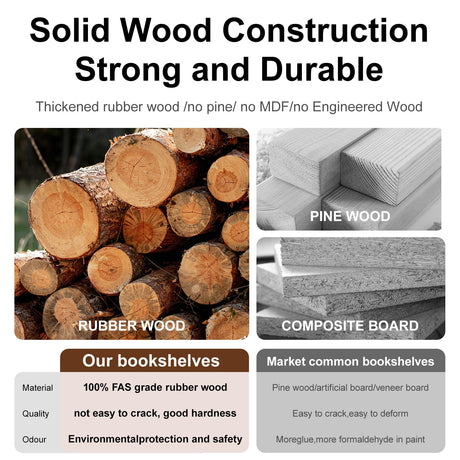 6 Tier Solid Wood Rotating Bookshelf with Wheels, Round Revolving Bookcase Organizer, 360° Spinning Storage Shelf for Corner, Small Narrow Spaces, Home, Office, BedRoom,Living Room,Study Room Drogenble