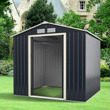 IRONMAX Outdoor Storage Shed, 7x6 FT Galvanized Steel Lean to Garden Shed, Heavy Duty Tool Storage House with Sliding Doors & Air Vents, for Bicycles, Lawnmowers, Backyards, Patios, Lawns, Grey IRONMAX