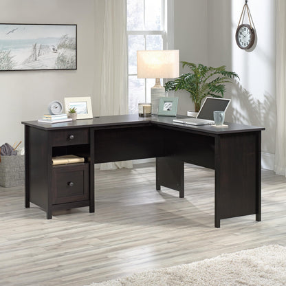 Sauder County Line L-Desk, L: 61.26" x W: 59.06" x H: 30.04", Estate Black Finish - WoodArtSupply