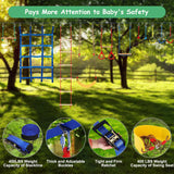 Ninja Warrior Kids Obstacle Course, 65 FT Durable Slackline with 7 Obstacles-Swings, Monkey Bars, Arm Trainers and More, Weatherproof Outdoor Obstacle Course for Backyard, Gym, Field FAHKNS