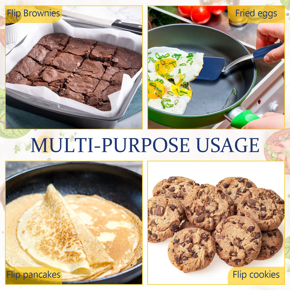 Yetene Silicone Cookie Spatula Turner 2 Pack Mini Brownie Spatula Flexible Kitchen Small Silicone Spatulas for Nonstick Cookware Heat Resistant No Scratch Flipper for Egg Pancake (Gray, Blue) Yetene