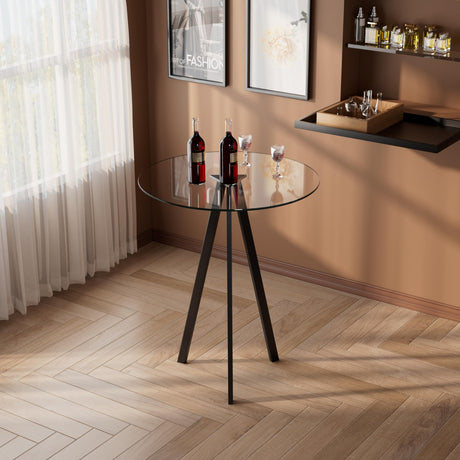 SIZOTA Round Bar Table, 37.4" High Pub Table, 31" Small Cocktail Table with Metal Base & Glass Top, for Small Spaces, Bistro Pub, Cafe(Black) SIZOTA