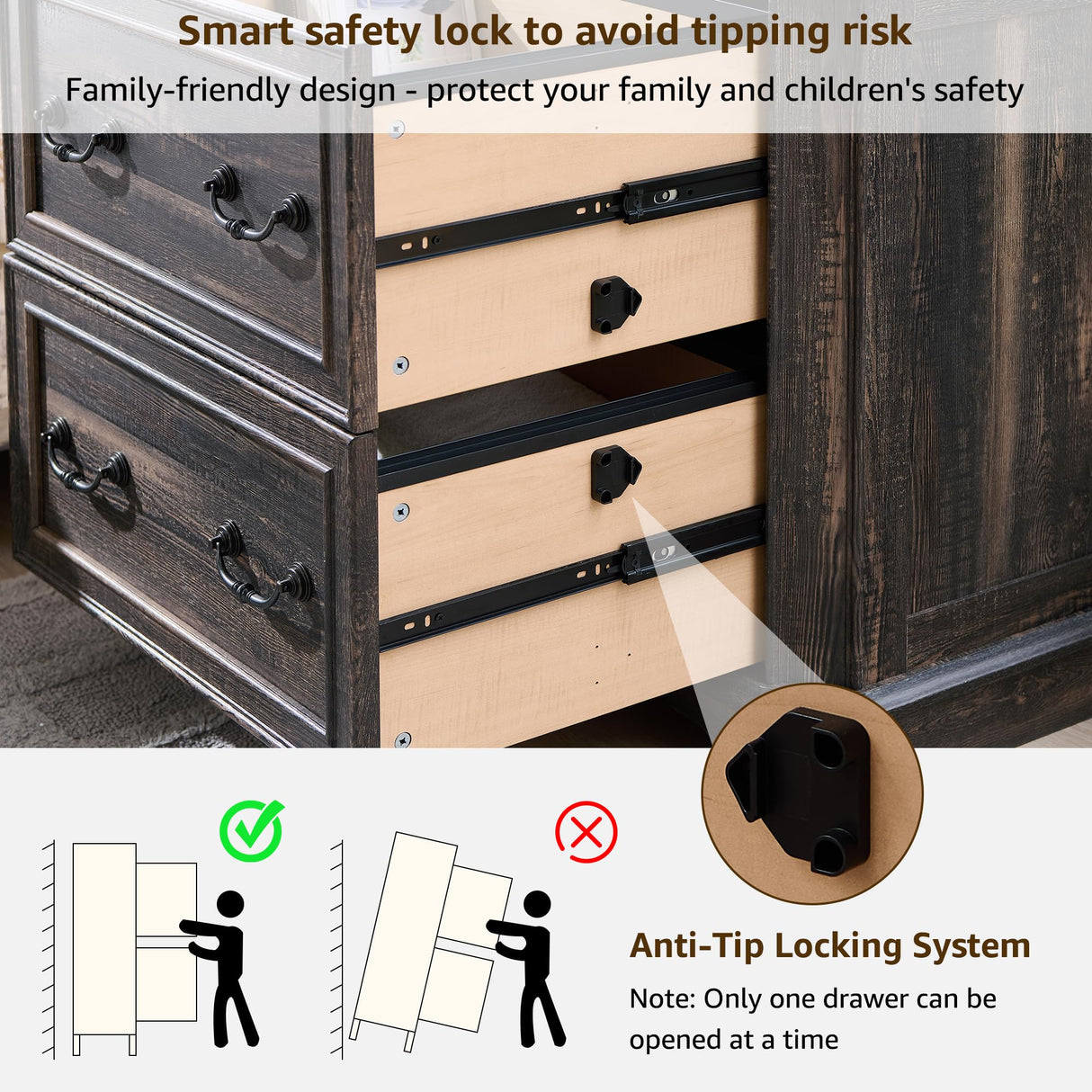 T4TREAM 30" Farmhouse Nightstand Set of 2 w/Wooden Tabletop, Large End Table, 2 Spacious Drawers Bedside Table w/Framed Drawer Fronts Design, Side Table for Bedroom, Living Room, Dark Rustic Oak T4TREAM