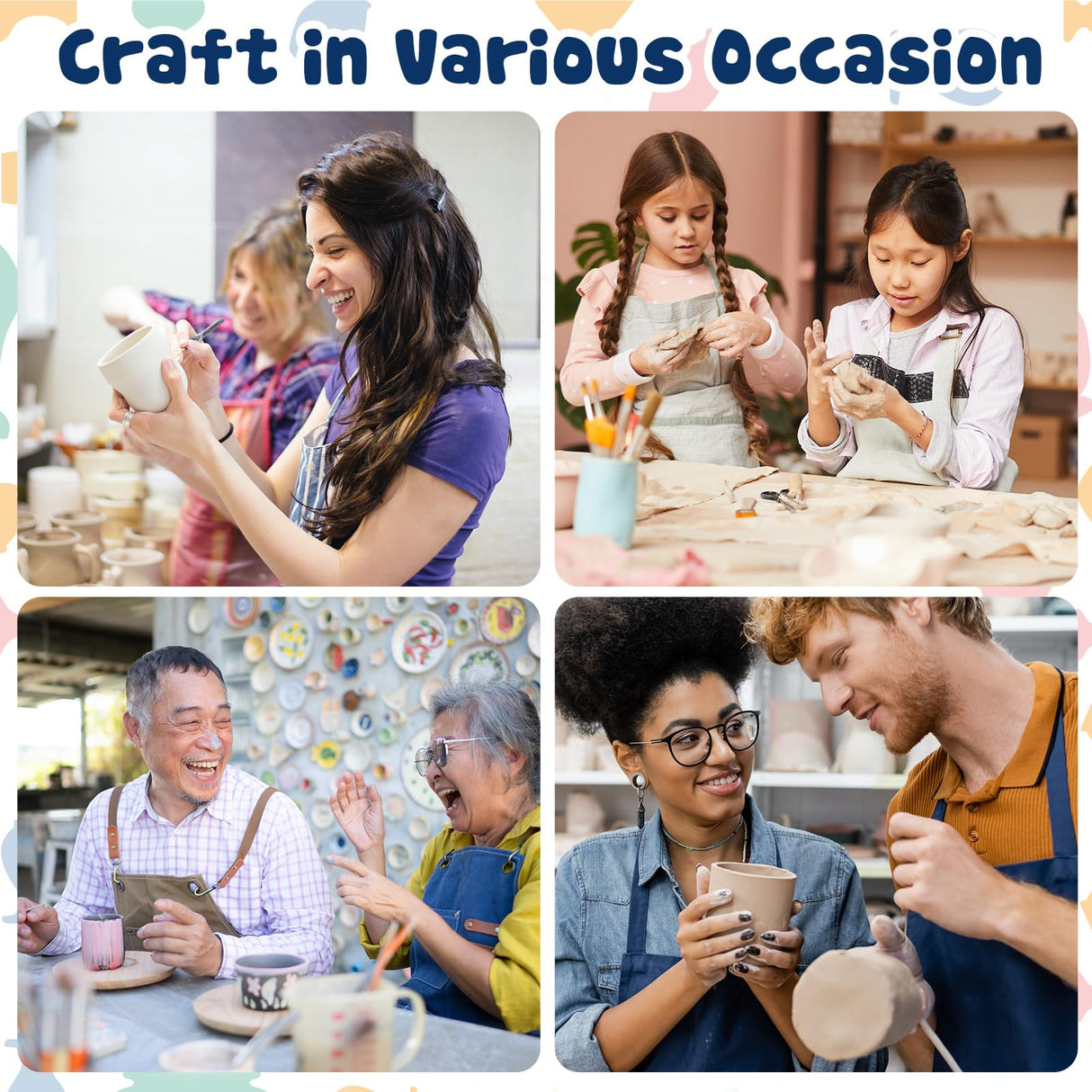 HEJIN Air Dry Clay Kit for Adults, 3.3Lbs Pottery Craft Kit for Beginners, Sculpting Tools Set & Step-by-Step Guide, 12 Paints, Paintbrush, Varnish, Sponge - Crafts for Adults for Birthdays Gift HEJIN