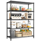 5 Tier Storage Shelves 71"H Wire Shelving Adjustable Metal Shelving,1000LBS Pantry Shelves Sturdy Steel Wire Shelf for Kitchen School Pantry Garage Warehouse ,71"H X35.5"W X13.8"D, Black,2P Romorgniz