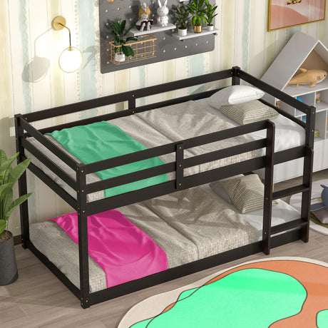 Anwick Twin Over Twin Low Bunk Bed with Stairs and Rails, Wooden Bunk Beds Frame with Safety Guardrail and Slats for Toddlers, Kids, Teens, Boys, Girls, Noise-Free (Espresso, Loft) Anwick
