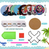 8 PCS Halloween Diamond Art Coasters Kits, Diamond Painting Coasters with Holder Set of 8, DIY Drink Coasters Art Crafts Supplies for Adults Cup Mat for Home Decor House Warming Gifts Non-Slip YSUNETER