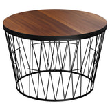 Lavish Home Mid-Century Round Coffee Table with Geometric Metal Base-Small Modern Accent for Living Room, 23.5", Brown Walnut & Black Lavish Home
