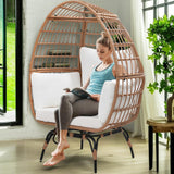 Murago Oversized 360 Swivel Rattan Egg Chair for Adult, Indoor Outdoor Patio Large Wicker Egg Chair with overstuffed Cushions, 440lb Weight Capacity, Natural Rattan with Beige Cushion Murago