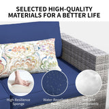 7 Piece Patio Furniture Set, Wicker Outdoor Sectional Sofa with Washable Cushion Covers and Tempered Glass Table, Rattan Conversation Set for Poolside, Lawn, Balcony (Navy Blue, Gray-white Rattan) SHGJ&SOFT