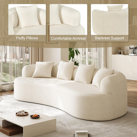 114" Oversized Sectional Sofa for Living Room, Modern Luxury Plush Chenille 4-Seater Extra Deep & Wide Seat Curved Cloud Couch with 4 Throw Pillows, No Assembly Needed, Cream White DAMAIFROM