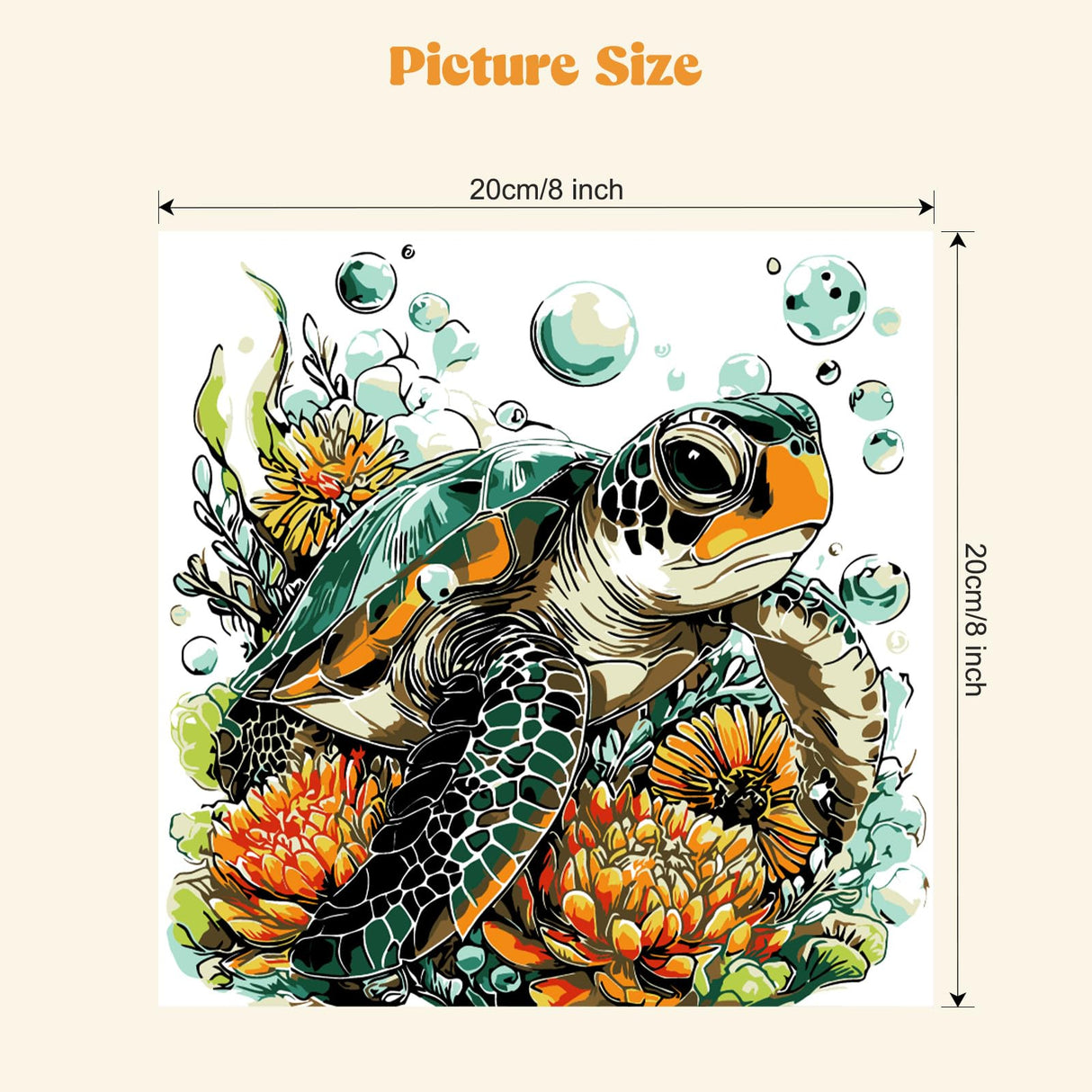 MXJSUA 4 Pack Cute Cartoon Turtle Paint by Numbers Kit with Framed Canvas for Ages 6-12 Kids, Paint by Numbers Kits for Children Beginners, Acrylic Oil Painting for Home Wall Decor Gift (8x8 inch) MXJSUA