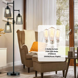 COFF Industrial Floor Lamp, 3 x 1200LM Edison LED Bulbs Included, Bright 3-Light Dimmable Floor Lamp, Farmhouse Tall Standing Lamp for Living Room, Bedroom Office Rustic Home Decor (Matte Black) COFF