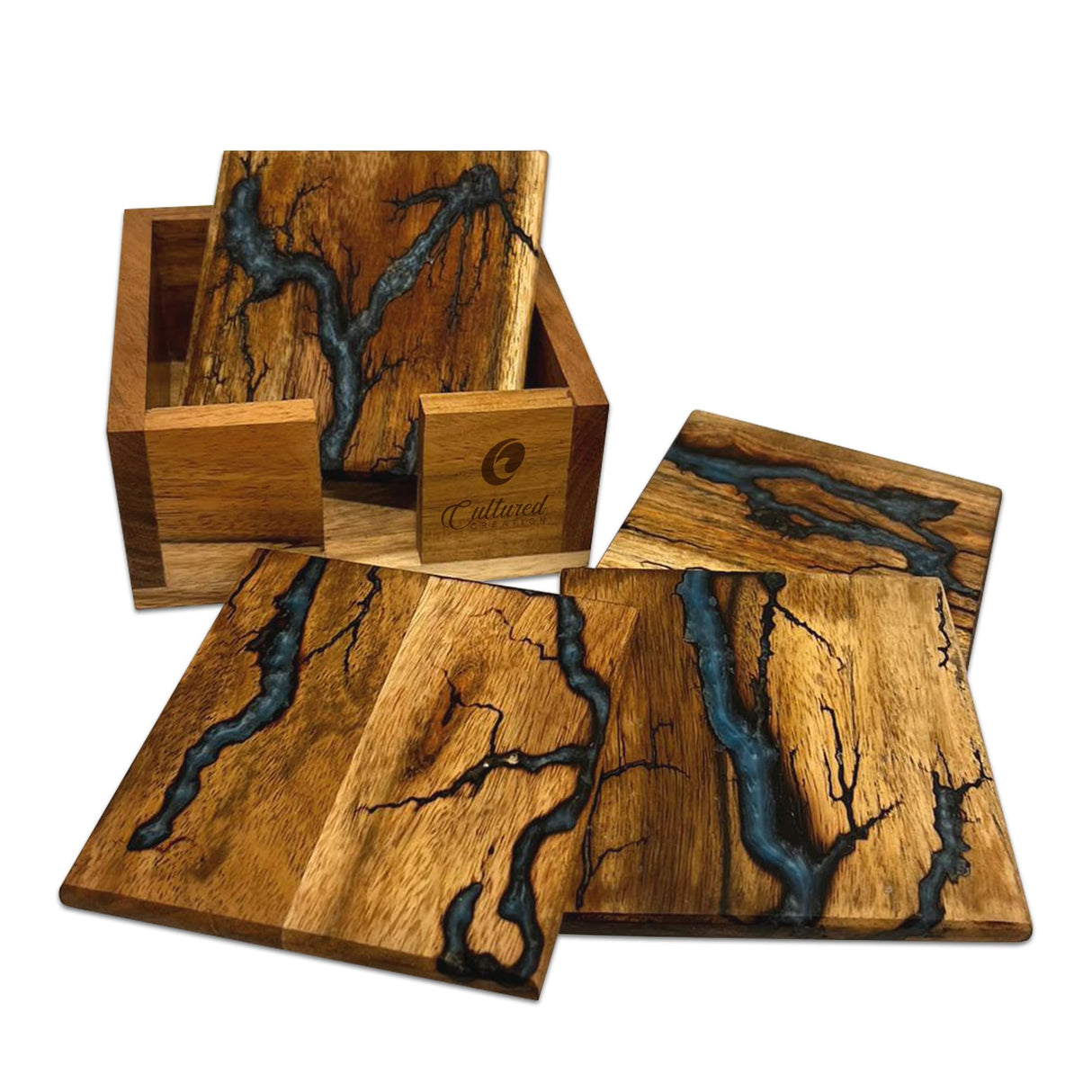 Cultured Creation | Beautiful Epoxy Resin and Wood Coaster Set | Ideal for Tabletop Protection | Enhance Your Coffee Table or Any Home Decor for Any Occasion CULTURED CREATION