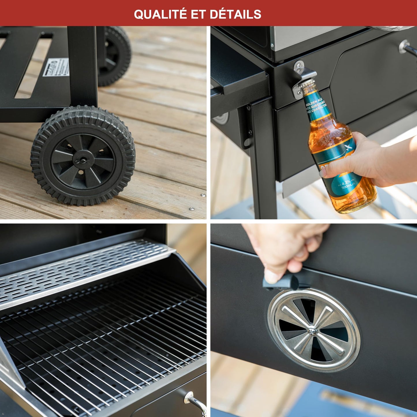 Royal Gourmet CD1824G 24 Inch Charcoal Grill with Foldable Side Table, Outdoor BBQ Grill with 490 Sq. In. Cooking Area for Picnic and Camping Grilling, Black