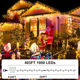 KNONEW 403FT 1000 LED Christmas Lights Outdoor String Lights 8 Modes & Timer Fairy Light Plug in Waterproof LED String Lights for Xmas Yard Tree Wedding Party Holiday Decorations (Warm White) KNONEW
