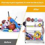 Kinghouse Garage Sports Equipment Organizer, Ball Storage Rack, Toy Storage, Nerf Gun Organization on Wheels for School, Garage, Black, Steel (Grey) Kinghouse