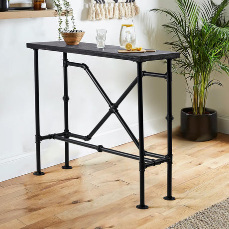 Narrow Industrial Bar Table in Rustic Walnut - 47.24" High Top for Small Spaces LOKKHAN