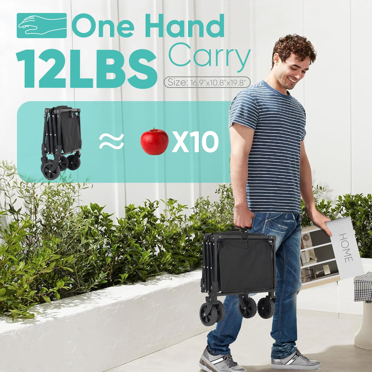 Sekey Collapsible Wagon Cart Foldable with 220LBS Weight Capacity, Lightweight Portable Folding Grocery Shopping Cart with Wheels for Camping Sports Beach and Shopping.Black Sekey