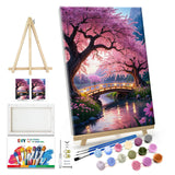 JOOZ Paint by Numbers Kit for Adults with Frame Moon Paint by Number with Easel Tree Adult Paint by Number Kits Framed Canvas Mountain Waterfall Oil Painting Kits for Gift Home Wall Decor 8x12 Inch JOOZ