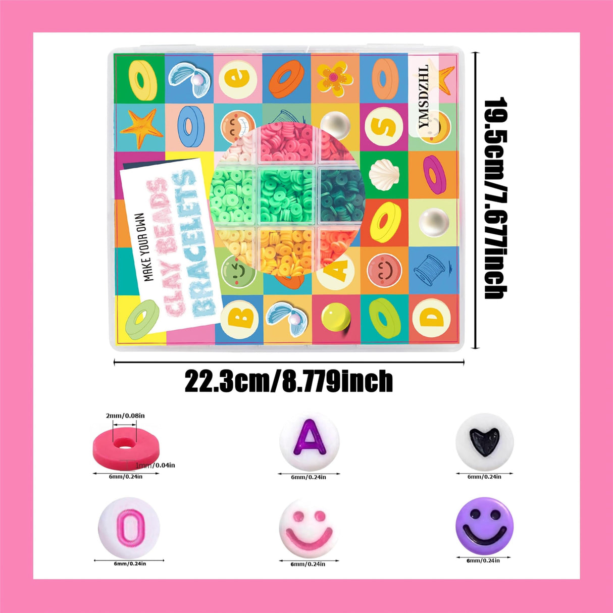 YMSDZHL 6000+PCS Clay Beads Bracelet Making Kit,24 Color DIY Flat Preppy Beads for Friendship Jewelry Making,Polymer Heishi Beads with Charms Gifts for Teen Girls Crafts for Ages 4-12 YMSDZHL