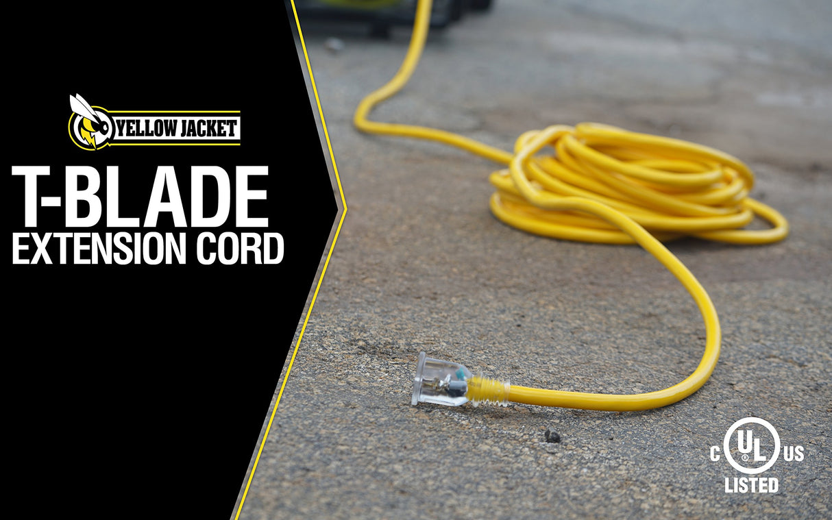 Yellow Jacket Extra Heavy Duty Extension Cord, 50Ft, 10 Gauge, 3 Conductor, Lighted End, Weather Resistant, SJTW, Yellow, 2991 Yellow Jacket