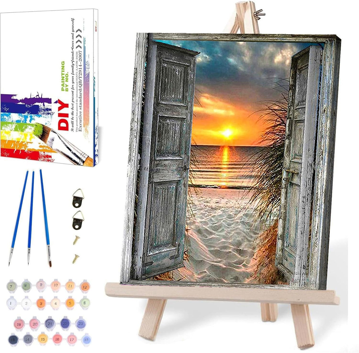 MIRCVSH Sunset Beach Paint by Numbers for Adults-Landscape Paint by Number on Canvas with Wooden Framed,DIY Acrylic Oil Painting by Number Kits for Adults Gift Home Wall Decor(12x16inch) MIRCVSH