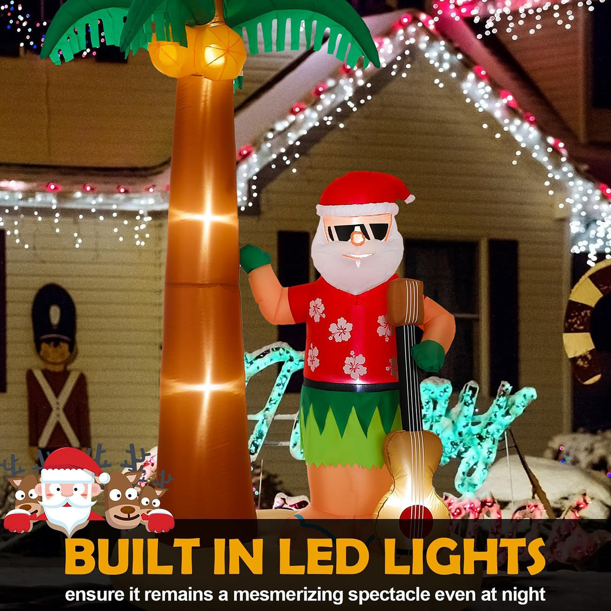 Liliful 8 Ft Tall Christmas Santa Inflatable Outdoor Decorations Hula Santa Claus on Beach Palm Tree Outdoor Xmas Blow Up Yard Decoration with LED Lights for Christmas Party Outdoor Garden Lawn Patio Liliful