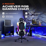 X Rocker Achiever PC Video Gaming Chair, RGB LED Lighting, Adjustable Ergonomic Office Desk Chair for Computer Gamers with Wheels, Black & White X Rocker