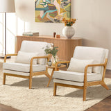 COLAMY Mid Century Modern Accent Chair Set of 2 with Lumbar Pillow, Relaxing Armchair with Solid Wood Frame & Soft Cushion, Reading Leisure Chair for Living Room（Beige） COLAMY