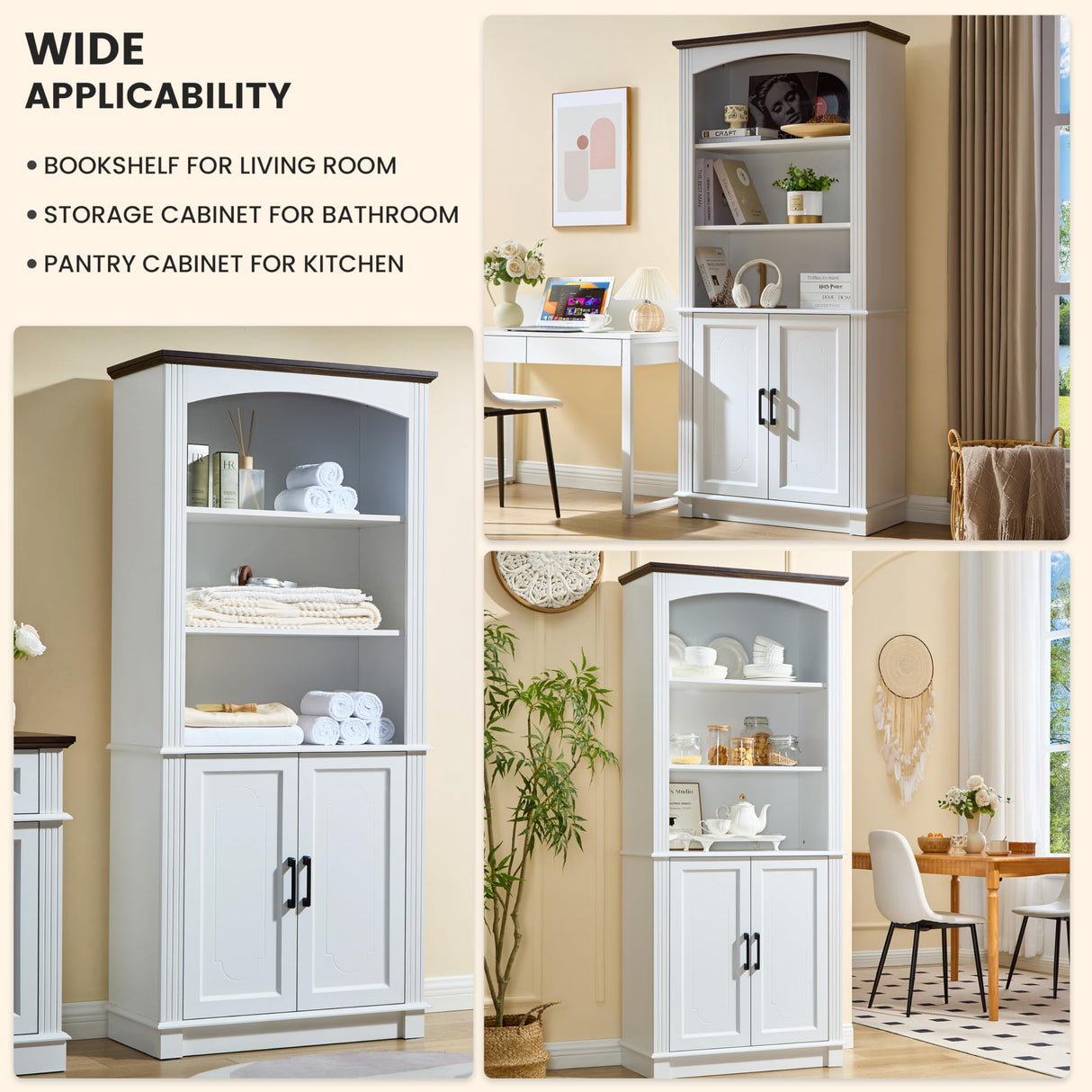 White 5 Tier Book Shelf and Bookshelf with Storage Cabinet Doors, 72 Inch Tall Bookcase, Wooden Cube Storage Organizer, Kids Bookshelf, Display Cabinet for Bedroom Furniture, Living Room, Pantry LIDYUK