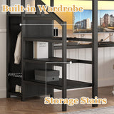 Bellemave Full Size Metal Loft Bed with L Shaped Desk and Wardrobe, Heavy Duty Loft Bed Frame with Storage Stairs, LED Loft Bed Frame with Charging Station & Safety Guardrails, Black Bellemave