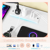 White Dresser TV Stand for 55'' with LED Lights & Charging Station, Dresser for Bedroom with 8 Drawer, Chest of Drawers with Open Shelves, 6 Adjustable Feet, Hallway, Entryway EnHomee