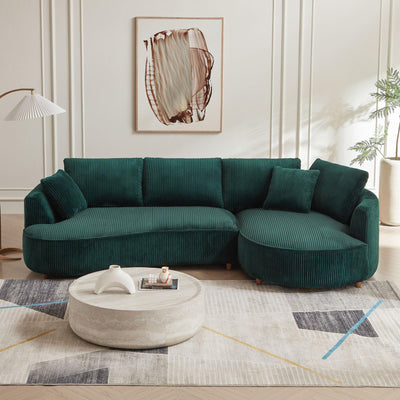 JUSTONE 122" Curved Sofa Cloud Couch for Living Room, Modern Corduroy Curved Upholstered Sofa with Pillows, 4-Seat Sofa Couch for Home Apartment Office (Right-Facing,Green)