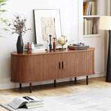 TV Stand with Power Outlet, Mid-Century Modern Television Stand, Media Console with Sliding Doors, Entertainment Center for TVs up to 60 Inch, Adjustable Shelves, Walnut ComfyCorner